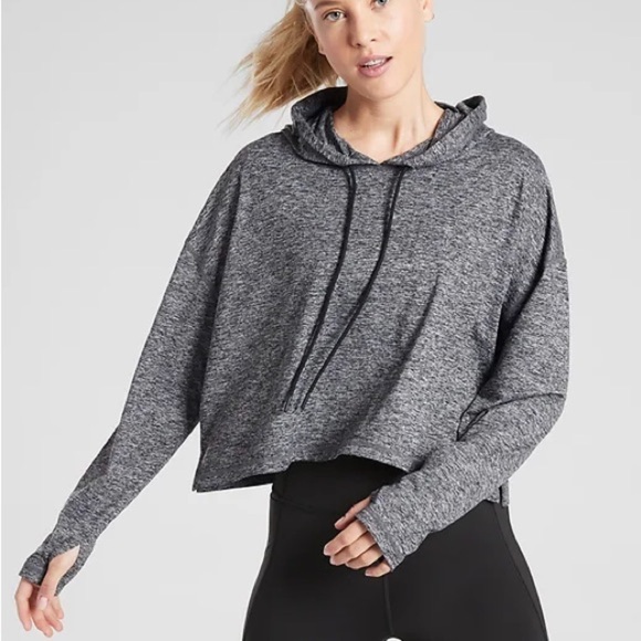 Athleta Uptempo Short Hoodie Pullover Charcoal Grey Long Sleeve - Picture 1 of 6